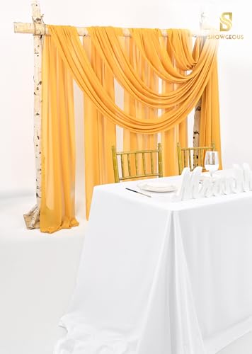 Wedding Arch Draping Fabric,4 Panels 28" x20ft Gold Wedding Arch Drapes for Ceremony Chiffon Fabric Drapes Arbor Drapery Decorations for Reception & Party - color: Gold, size: 28"W x 240"L (Pack of 4)