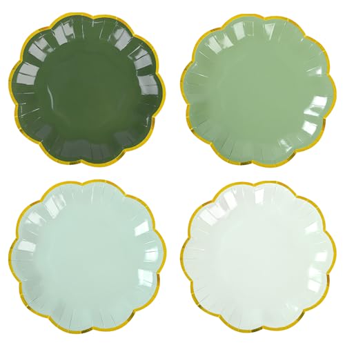 AimFun Sage Green Party Plates Gradient Green Dessert Paper Plate 7inch Gold Foil Scalloped Edge Disposable Cake Plates for Christmas Birthday Bridal Baby Shower Wedding Party Supplies (48) - color: Sage Green