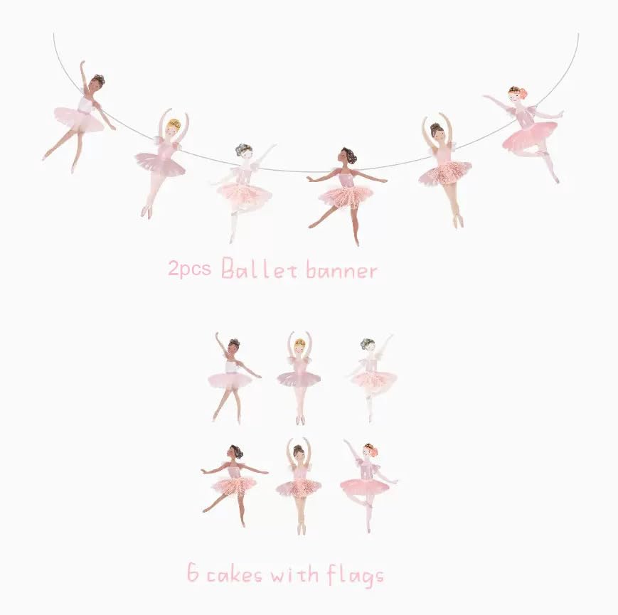 JENSENLIN Ballet Birthday Party Decorations Set,Pink Happy Birthday Banner with Ballerina Garland, Aesthetic Beauty Dance Theme Photo Props, 4 Pieces.