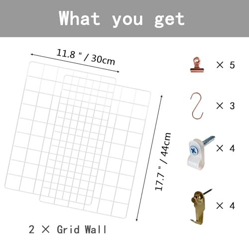 Metal Mesh Wall Grid Panel for Photo Display,Message Board,Size: 17.5" x 11.8",Pack of 2 (White) - color: White