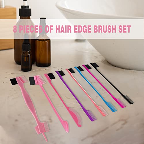8 Pieces Hair Styling Comb Set Edge Control Teasing Brush Hair Comb for Edges & Back Brushing, Combing, Slicking for Women Double Sided Edge Comb for All Hair Styles - color: purple