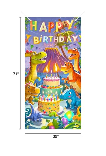 HOMETITUTE Dinosaur Birthday Door Cover 71x35 Inch Colorful Volcano Theme Birthday Banner for Kids Party Decorations Photo Backdrop Sign for Boys Girls Wall Party Supplies - color: Dinosaur Birthday