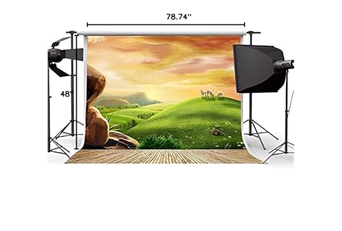 AOFOTO 8x8ft Dreamy Pastoral Scenery Photography Girl Backgrounds Cartoon Spring Hillside Meadow Sheep Backdrop with Wood Floor Rosy Clouds Grass Video Baby Kid Portrait Photo Shoot Studio Props Vinyl - size: 8x8ft