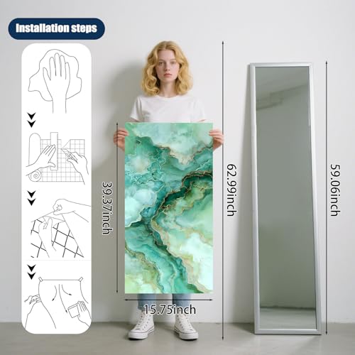 Nuxovilar Green Marble Vein Textured Peel and Stick Wallpaper, 15.75"x39.37", Self-Adhesive Contact Paper, Artistic Stone Pattern for Bedroom, Living Room and Table Decor - color: YLU03578, size: 15.75" x 39.37"