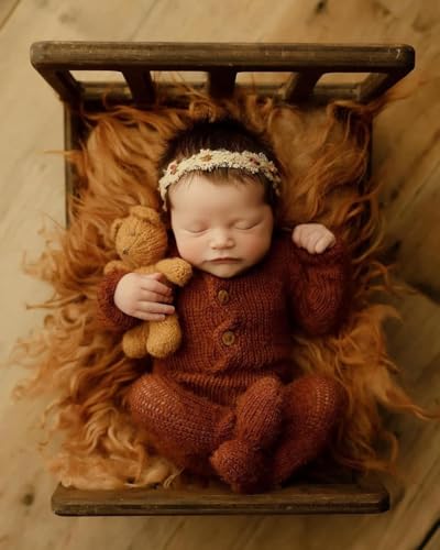 Newborn Photography Props Bed Prop Brown – Rustic Mini Wooden Bed for Baby Photography, Infant Photoshoot Posing Prop for Newborn Sessions - size: Mini Bed Brown