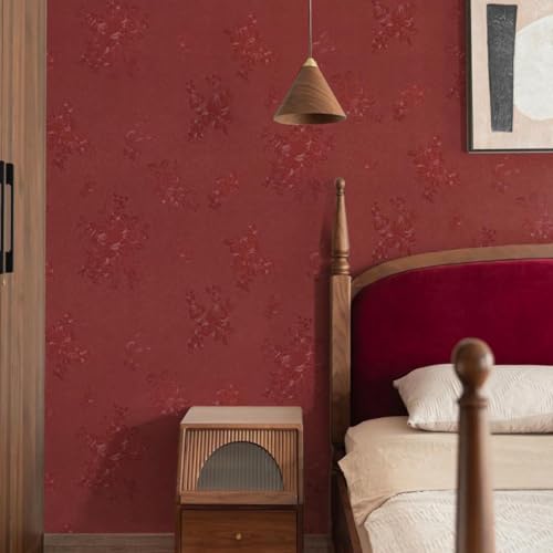 Dark Red Peel and Stick Wallpaper Textured Embossed Floral Contact Paper Peel and Stick 197inL78.7inW Retro Crimson Red Flower Self Adhesive Removable Wallpaper for Bathroom Waterproof Thicken - color: Red, size: 17.7" x 197"