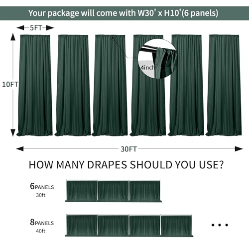 30FT x 10F Blackish Green Backdrop Curtain for Party Decorations, Polyester Party Backdrop Curtains with Rod Pocket, Photography Backdrop Drapes for Wedding, Baby Shower,Dark Themed Events - color: Blackish Green, size: W5' x H10'(6 panels)