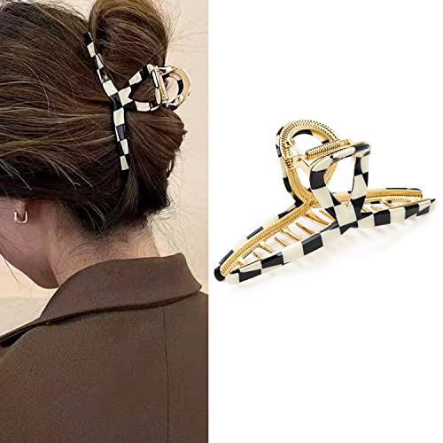 FAELBATY Hair Clip, Acetate Metal Claw Clip for Women, Strong Hold Claw for Heavy Hair, Checkerboard Pattern, 4.5" Jaw Clamp, Large Hair Accessories for Long Thick Hair - color: AcetateHairClip06