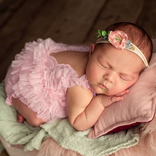 Baby Photography Props Outfit Lace Rompers Newborn Girl Photo Shoot Outfits Flower Headband Princess Costume - color: Pink B