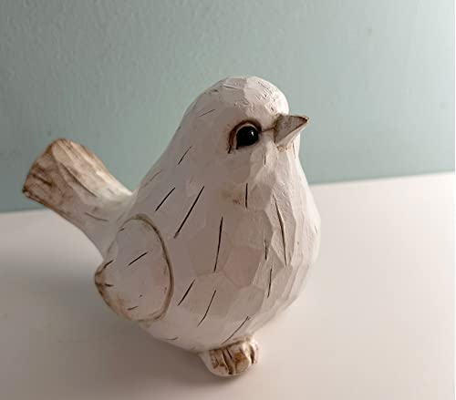 New White Modern Farmhouse Bird Figurine, Bird Statue Sculpture - Carved Rustic Distressed Animal Bird Ornaments - Home Decor Accents Collectible Bird Figurine | Spring - color: Distressed
