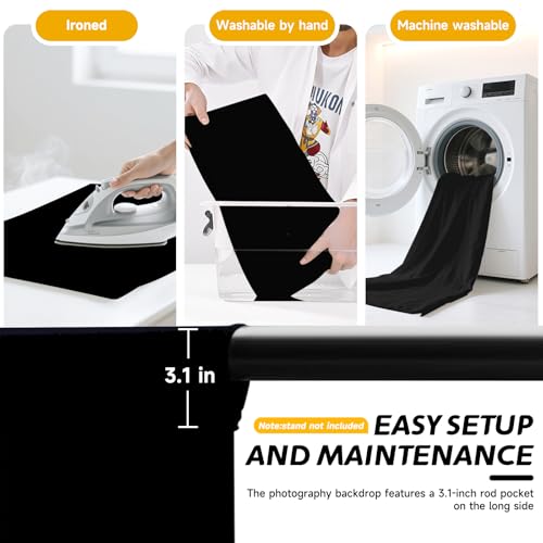 Professional Black Photography Backdrop10X8- Heavy-Duty Machine Washable Seamless Background for Studio & Video - color: Black, size: 10X8