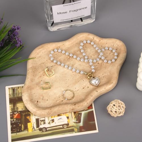 Cloud Marble Bathroom Vanity Tray, Natural Luxury Marble Home Kitchen Bathroom Table Tray, Stone Decorative Countertop Serving Trays for Coffee Perfume Jewelry Makeup (Travertine) - color: Travertine