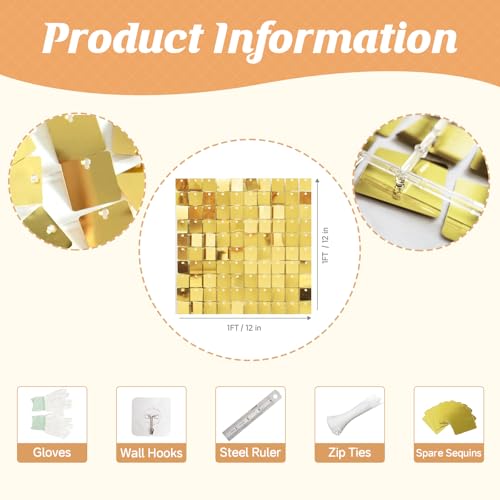 Light Gold Shimmer Wall Backdrop,Shiny Sequins,36Pcs Sequins Backdrop Panels,Glitter Bling Photo Background for Birthday Party Wedding Engagement Anniversary Graduation (Each 1FT², Total 36FT²) - color: Light Gold, size: 6 FT x 6 FT