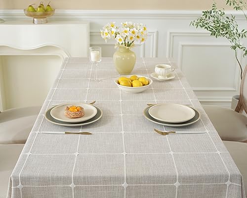 Alsoo Waterproof Tablecloths for Square Tables Rustic Plaid Tablecloth Cotton Linen Square Wrinkle Free Table Cloths for Parties, Kitchen Dining, Holiday, Christmas (4 Seats, 55x55 Inches) - color: Light Brown Plaids, size: 55" x 55" (Square)