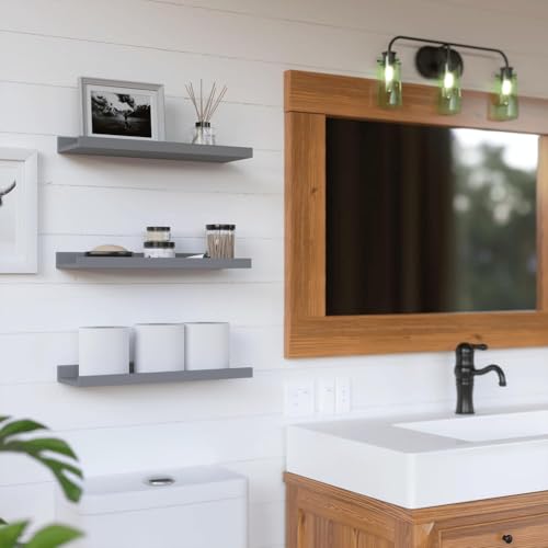 RICHER HOUSE 3 Set Floating Shelves for Wall, 16 inches Wall Mounted Shelves with Lip for Storage, Display Picture Ledge Shelf for Bedroom Bathroom Kitchen Living Room Decor, Modern Grey - color: Grey, size: 3pcs*15.75in