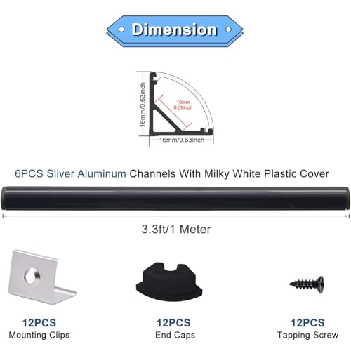 VST 6pack 3.3 ft LED Channel, V Shape Led Diffuser Channel, LED Aluminum Channel System with Black Cover, End Caps and Mounting Clips, Aluminum Profile for LED Strip Light Home Decoration - color: Black & Black, size: 3.3ft 6