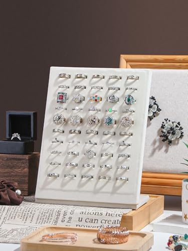 50 Slots Rings Display Stand, Ring Organizer Holder Stand for Selling, Ring Jewelry Pad Showcase Storage Tray for Home or Shop Sell Show (Beige 2PC) - color: Beige 2PC
