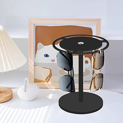 Acrylic Sunglasses Holder Stand with 360 Rotating, Eyeglasses Display Rack Black Glass Tabletop Organizer - color: Black