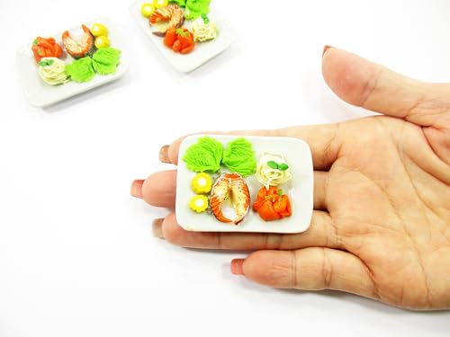 1:6 Dollhouse Miniature Food Seafood Salmon Steak Ceramic Plate 14708