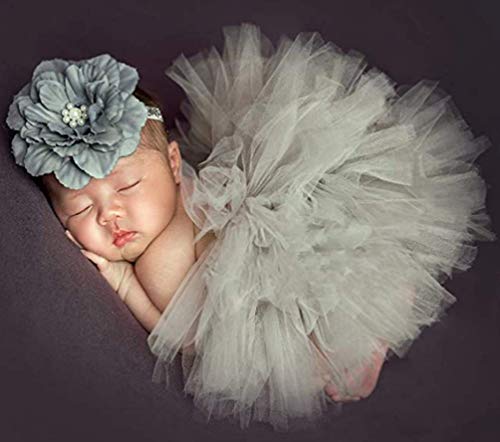 Baby Photography Props Boy Girl Photo Shoot Outfits Newborn Lovely Costume Tutu Dress Flower Headband - color: Gray