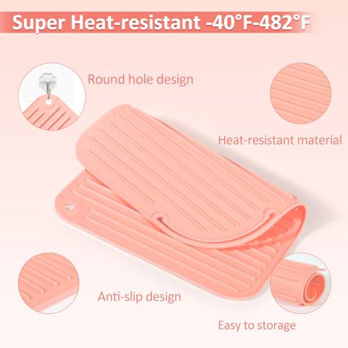 Heat Resistant Mat Large Silicone Hot Hair Tools Holder for Curling Irons Flat Iron Hair Straightener Mat Portable Vanity Pad - color: Coupled Pink, size: 1 PACK