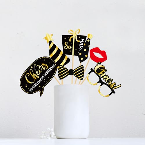 INNORU 10th Birthday Photo Booth Props, Kids 10th Birthday Photoshoot Funny Birthday Party Photography Props Favor Ten Years Old Centerpiece Sticks Decorations Black & Gold 35 PCS - size: 10