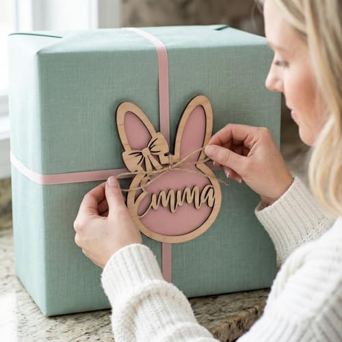 Personalized Easter Basket Name Tags Wooden Bunny with Bow Tie Custom Easter Bunny Tag Easter Basket Decorations Bunny Hanging Ornament Gifts - color: Color5