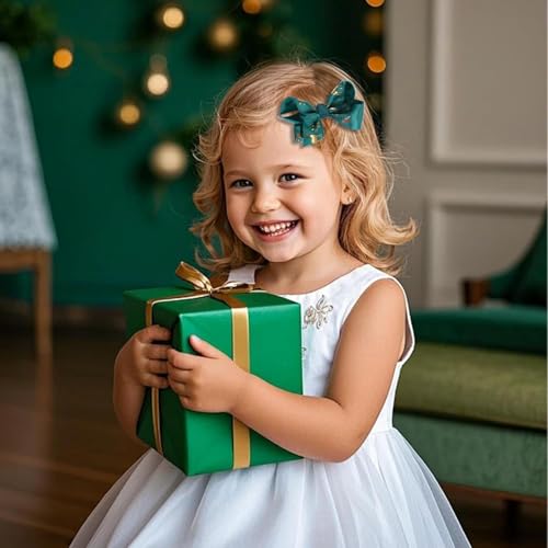3 Inch Christmas Hair Bows for Girls Alligator Clips Grosgrain Ribbon Solid Color Hair Accessories for Little Teen Toddler Girls Kids (Green Gold) - color: Green Gold