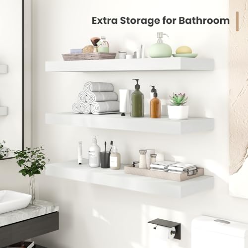 Heimlove 12 Inch Deep Floating Shelves, 12 x 12 inches Long Wall Shelf, Large Extra Display Shelf & Storage Shelf, Rustic Wood Wall Shelves for Fireplace Mantel, White - 2Pack - color: White, size: 12"W x 12"D x 2"H, Set of 2