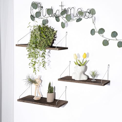 Floating Shelves Set of 3 Rustic Solid Wood Floating Shelf Wall Storage Shelves for Living Room, Bedroom, Bathroom, Kitchen Laundry, Office.no Drill Shelf(Retro Color L+L+L) - color: Retro Color, size: L+L+L