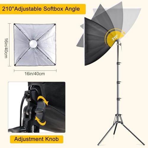 MOUNTDOG Softbox Lighting Kit, 2X 16'' x 16'' Photography Softbox Lighting with 2pcs 85W E27 Socket LED Bulbs and Remote Studio Light for Portrait Product Fashion Photography - color: Beige-2