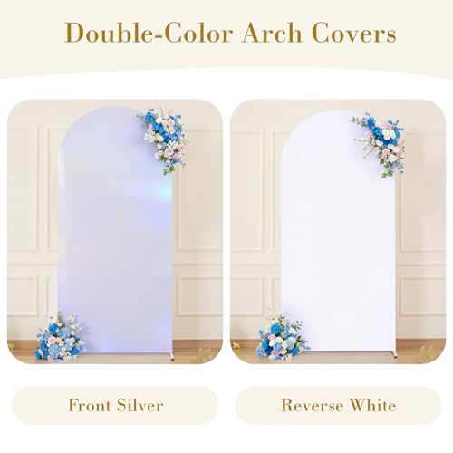 Silver White Arch Cover 6ft Sequin Sparkly Arch Backdrop Cover Spandex Shimmer Balloon Arch Stand Cover for Birthday Party Wedding Bridal Shower Baby Shower Photo Colorful Arches Background - color: Silver + White, size: 6FT