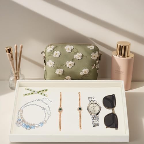 Microfiber Jewelry Display Tray, Stackable Jewelry Drawer Organizer Trays, Ring Necklace Watch Perfume Organizer Display Tray (White) - color: Beige, size: 1 Grid