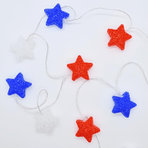 YOLIGHT 4th of July Decorations, Red White Blue Lights Star String Lights Battery Operated 6.5FT 10 LED Patriotic Fairy Light with Timer for Independence Day Memorial Day Decor, Indoor & Outdoor - style: Patriotic Stars