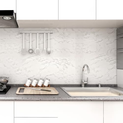 practicalWs Marble Contact Paper Peel and Stick, 15.7inch×118.1inch White Gray Marble Wallpaper for Countertops Waterproof, Self Adhesive Removable Wall Paper for Kitchen Backsplash Cabinet - color: Gray/White, size: 15.7" x 118.1"