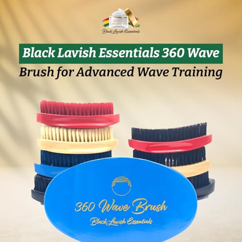 360 Wave Brush, Soft, Build Deeper Waves & Hard Boar Bristle, Curved Design, Black Lavish Essentials Signature (Medium-Hard Brush, Sky Blue) - color: Sky Blue, size: Medium-Hard