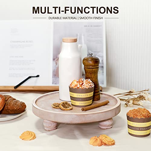 EOSAHR Farmhouse Wood Riser for Display : Decorative Pedestal Stand for Kitchen Counter and Home Decor - Elegant Round Waterproof Display Tray for Bathroom Soap, Sink, Vase (Natural Wood) - color: Natural