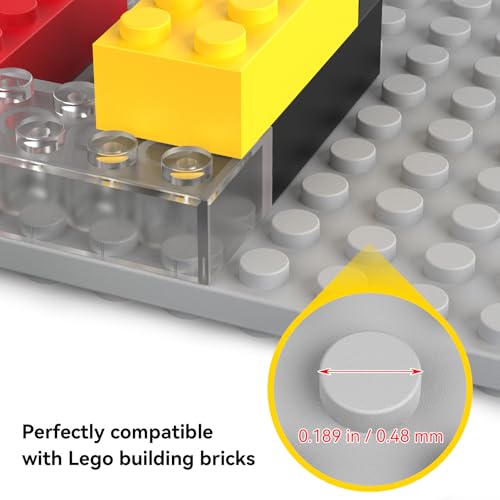 BlissBox 12-Pack Floating Display Shelves for Wall Compatible with Lego Building Bricks, 5 × 5.5 Inch Dual-Sided 16 × 17 Studs for Brick Storage and Display, ABS Display Shelf for Room Decor, Gray - color: Grey