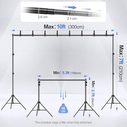 EMART Backdrop Stand 10x7ft(WxH) Photo Studio Adjustable Background Stand Support kit with 2 Crossbars, 8 Clamps, 2 Sandbags and Carry Bag for Parties, Events Decoration, Wedding, Photography - color: Black, size: 10x7ft