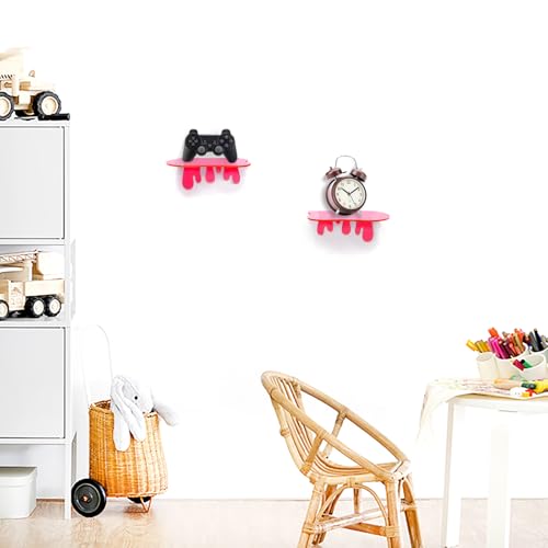 SetGame 2-Pack Acrylic Small Wall Shelves - 7 Inch Floating Shelf for Walls, Home Wall Display Ledges for Storage, Room Décor, Small Album & Items Organizer Display Dripping Wall Decor - color: Pink, size: 7 Inch