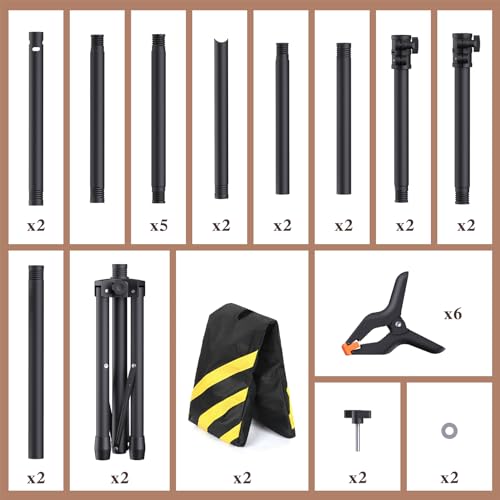 Backdrop Stand 10x7.5ft (WxH), Photo Back Drop Stand for Party, Heavy Duty Background Stand Kit with 6 Clamps and 2 Sandbags