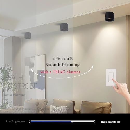 LED Dimmable Ceiling Spot Light Aluminum Matte Black 4.72'' Cylinder Spotlight Indoor Modern Minimalist Focus Ceiling Down Light Fixture for Living Room Hallway Foyer CRI 98 12W 3000K - color: Black, size: Round-12W-Dimmable