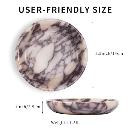 Trinket Marble Jewelry Tray - Stone Ring Key Purse Holder Dish, Small Cute Round Plate Decorative Bowl for Nightstand Entryway Coffee Table Decor (5.5 inch) - color: Circle-Calacatta Viola