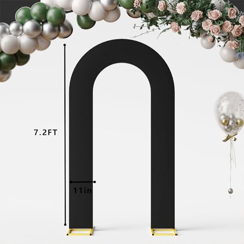 Black 7.2FT Open Arch Backdrop U Shaped Cover, Spandex Double Sided Arch Cover, Fitted Round Top Chiara Stand Cover for Party Wedding Ceremony Baby Shower Birthday Decoration - color: Black