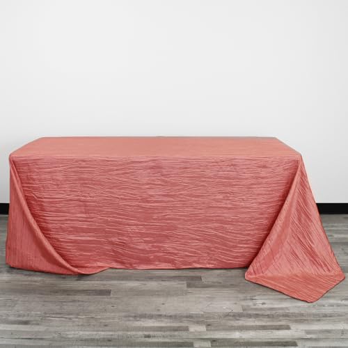 YOUR CHAIR COVERS - 90 x 132 inch Rectangular Crinkle Taffeta Tablecloth - Coral, Rectangle Table Linens for 6 ft Rectangular Tables, Wedding Crushed Table Cloth - color: Coral, size: 132" x 90" (Rectangular)
