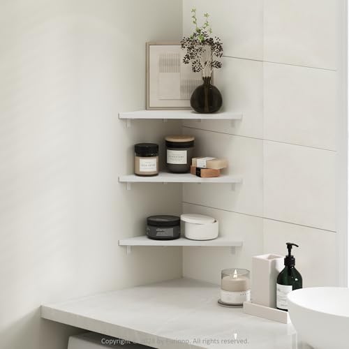 Furinno Rossi Triangle Floating Shelves for Wall, Set of 3 Geometric Corner Shelf, Wall Mounted Shelves for Bathroom, Home Office, Living Room, White - color: White, size: Triangle - 15.3" - Set of 3