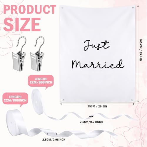 Oudain 29x39 Inch Just Married Burlap Banner, Wedding Fabric Backdrop with Ribbons and Hooks, Rustic Boho Photo Props Sign for Wedding Marriage Party Indoor Outdoor Wall Hanging Decoration - size: 29x59 Inch, style: Just Married