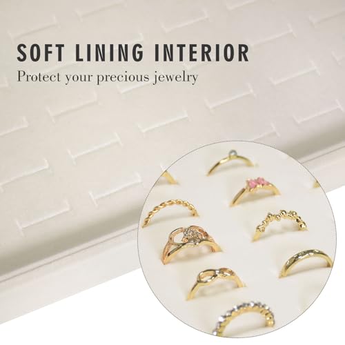 Siveit Velvet Ring Display Tray Organizer Box with Transparent Lid, 100 Slot Ring Holder Showcase For Store Display Jewelry Show Home, Ring Organizer For Rings Earrings (Beige) - color: Beige