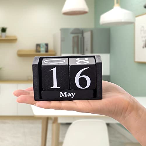 Notakia Black Wooden Block Calendar, Perpetual Desk Calendar, Stylish and Durable Block Calendar for Home and Office - color: Black Small