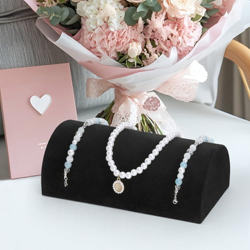 KUKUVR Velvet Half Moon Bracelet Display Stand, Pillow-Shaped Jewelry Bracelet Necklaces Pendant Chain Watch Holder Case for Women, Jewelry Organizer Storage Rack for Home Selling Show (Black) - color: Black